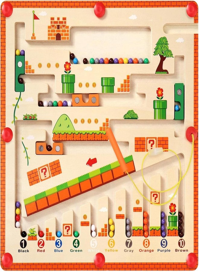 EMNDR Wooden Magnetic Maze Board Toy - Montessori Color & Counting Puzzle Game | Learning Toy for Kids Age 3 4 5 Years | Educational STEM Board for Toddlers Boys & Girls (Mushroom Maze Board) - Image 1